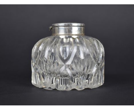A Large Cut Glass and Silver Topped Inkwell, Birmingham Hallmark, 8cm high 