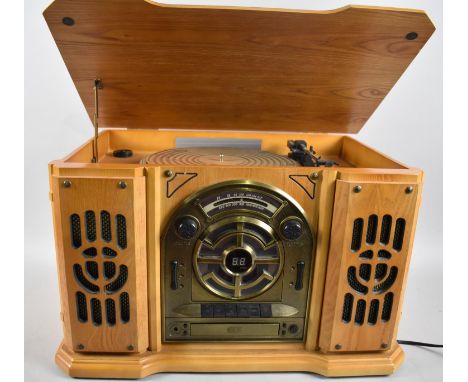 A Retro Style Music Centre Comprising Turntable, CD Player and Radio, 52cms Wide, Untested 