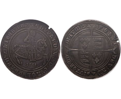 ENGLAND. Edward VI, 1547-53. Silver crown, ND (1551-1553). Tower mint ('y'). Fine Silver Issue. So called Horseman crownObv: 