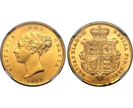 UNITED KINGDOM. Victoria, 1837-1901. Gold half-sovereign, 1863. London. No die number. First small young head of Victoria fac