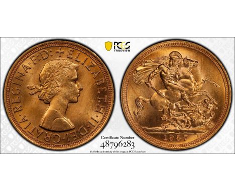 UNITED KINGDOM. Elizabeth II, 1952-2022. Gold sovereign, 1957. Royal Mint. First, laureate head of Elizabeth II facing right;