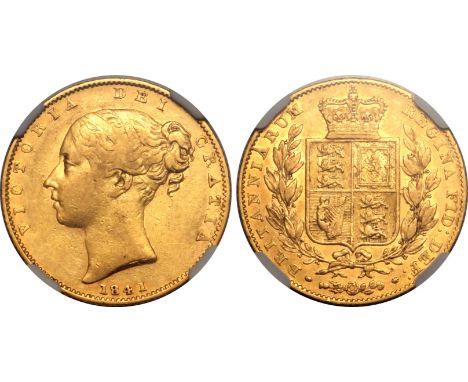 UNITED KINGDOM. Victoria, 1837-1901. Gold sovereign, 1841. London. Unbarred 'A's. First young head of Victoria facing left, h
