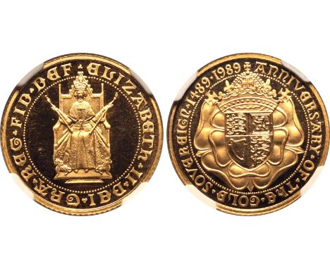 UNITED KINGDOM. Elizabeth II, 1952-2022. Gold half-sovereign, 1989. Royal Mint. Proof. Commemorating the 500 years anniversar