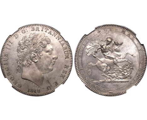 UNITED KINGDOM. George III, 1760-1820. Silver crown, 1818. Royal Mint. LIX on edge. Laureate head right; PISTRUCCI and date b