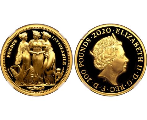 UNITED KINGDOM. Elizabeth II, 1952-2022. Gold 200 pounds, 2020. Royal Mint. Proof. The second issue from the Great Engravers 