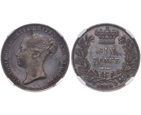 UNITED KINGDOM. Victoria, 1837-1901. Silver sixpence, 1839. Royal Mint. Proof. First young head of Queen Victoria facing left