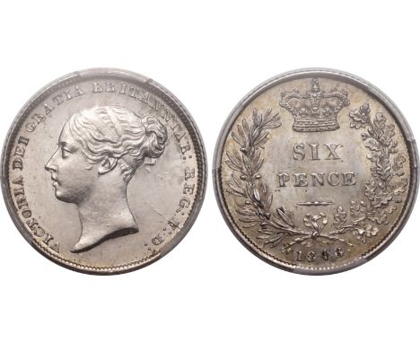UNITED KINGDOM. Victoria, 1837-1901. Silver sixpence, 1848. Royal Mint. Overdate 1848/6. First young head of Queen Victoria f