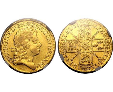 GREAT BRITAIN. George I, 1714-27. Gold guinea, 1720. London. Fourth laureate head of George I facing right, tie in hair with 