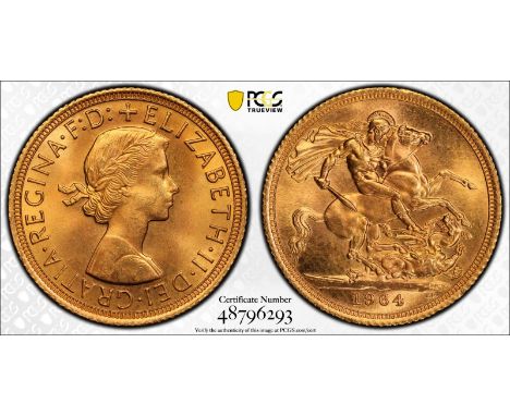 UNITED KINGDOM. Elizabeth II, 1952-2022. Gold sovereign, 1964. Royal Mint. First, laureate head of Elizabeth II facing right;