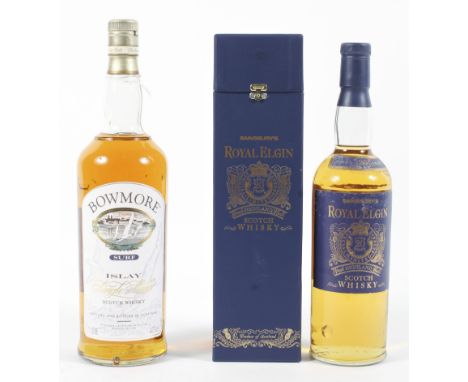 Two bottles of whisky comprising Bowmore Surf Islay single malt scotch whisky, 40% 1 litre and Royal Elgin 20 year old Scotch