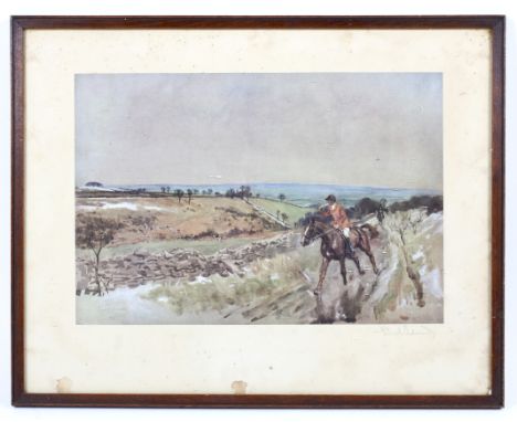 A Lionel Edwards signed print, depicting a hunting scene, 24.5cm x 36cm, framed and glazed