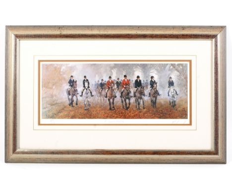 A Malcolm Coward limited edition signed print, no 844/850, depicting a hunting scene, 16.5cm x 40.5cm