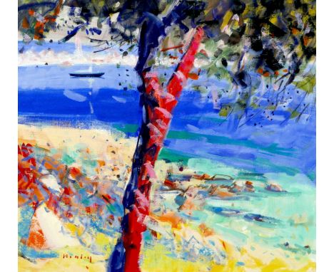 Professor Mike Healey (Scottish, b. 1951): 'Red Tree Antibes Cote d'Azur', oil on canvas, signed lower left, 45 by 50cm, glaz