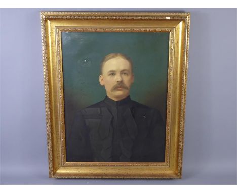 A Late 19th Early 20th Century Oil on Canvas, depicting an army officer wearing a frock-coat of the Blues & Royals, approx 41