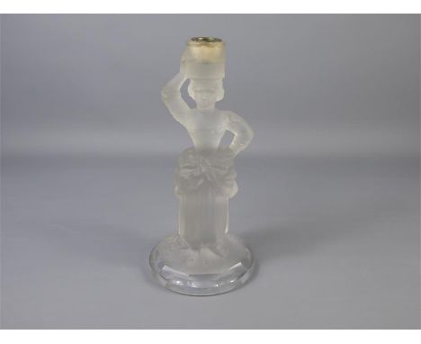 Rene Lalique Glass Figural Oil Lamp Base, approx 25 cms, inscribed R. Lalique to base.