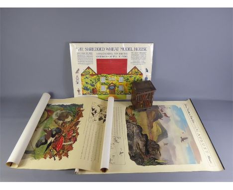 A Vintage Plastic Sign "The Shredded Wheat House", together with a Huntley &amp; Palmer Biscuit Tin and two vintage Shell Nat