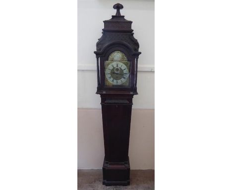 A Victorian Mahogany Long Case Clock, with brass silvered face, Roman dial with decorative spandrels, complete with pendulum 