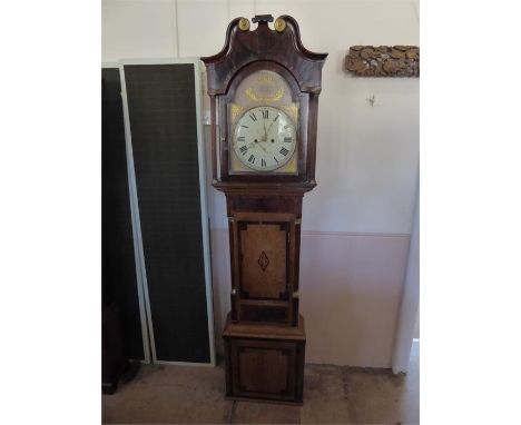 An 18th Century Oak and Mahogany Long Case Clock - Maker Spurrier of Tewkesbury, the clock with gold painted floral decoratio