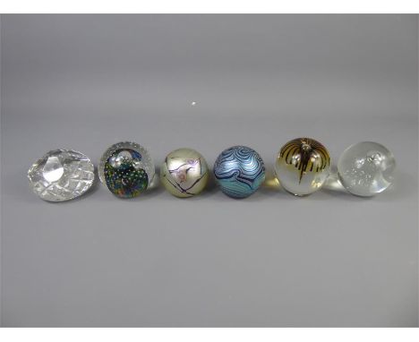 A Quantity of Glass Paperweights, including two iridescent Okra marked nos 290 and 364; two Caithness, one signed, no 1816785