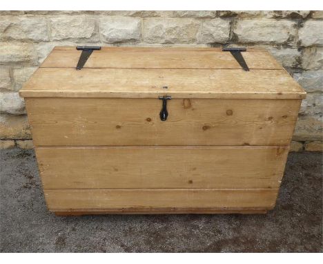 A Large Vintage Pine Chest, the chest is made from large planks, approx 124 x 62 x 80 cms.
