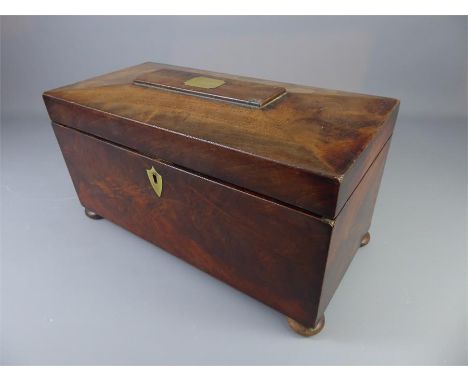 A Late Georgian Mahogany Tea Caddy, raised on bun feet, approx 34 x 17 x 17 cms.