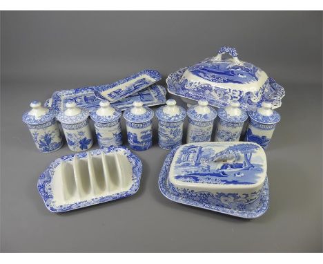 A Collection of Spode Blue and White "The Blue Room Collection" and "Italian" Porcelain including eight lidded spice jars, to