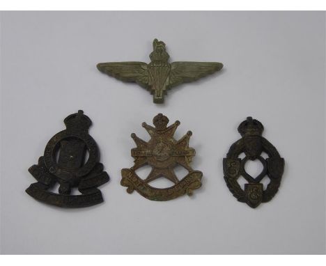 British Army Regimental Bakelite Economy Badges, including 'Parachute Regiment', 'Royal Engineers', 'Royal Army Ordnance', 'N