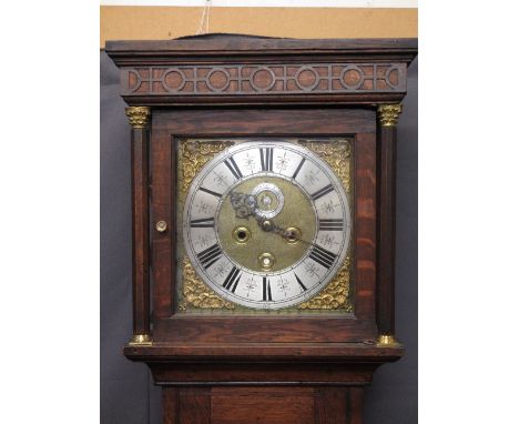 CIRCA 1820 &amp; LATER BRASS DIAL OAK LONGCASE CLOCK, 12in square brass dial and silvered chapter ring set with Roman numeral