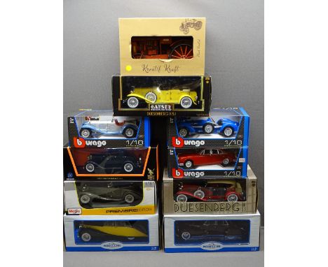 MODEL VEHICLES, boxed and to scale including Duesenberg Motors Company, Burago, Maisto ETC (10 boxed)