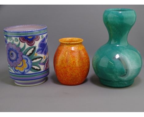 ART FORM POTTERY &amp; GLASSWARE, three items including a Carter Stabler Adams Poole pottery vase, 16.5cms H, decorated in co