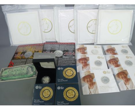 COMMEMORATIVE COIN COLLECTION including three Royal Mint boxed 'The Last Round Pounds', six Royal Mint 'H M The Queen 90th Bi