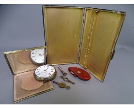 SILVER CIGARETTE CASE, Birmingham 1954, 7 troy ozs, silver cased key wind pocket watch (AF), a Bakelite bladed cutter for ope