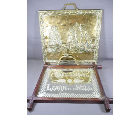 'CEASE TO DO EVIL, LEARN TO DO WELL' VINTAGE MIRROR and a brass firescreen