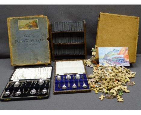 WILLIAM SHAKESPEARE 40 VOLUME MINIATURE WORKS SET on associated bookcase, a 400 piece (unchecked) GWR jigsaw puzzle by Chad V