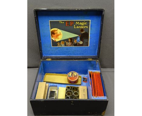 MAGIC LANTERN SLIDES &amp; FILM, a quantity contained within an E.P. brand magic lantern box