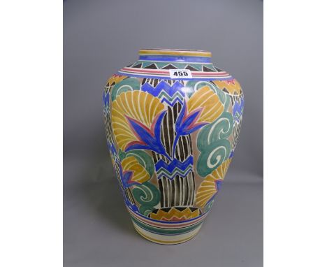 CARTER STABLER ADAMS POOLE POTTERY VASE, 36.5cms H with vibrant colourful stylized shape and flowers, impressed and painted m