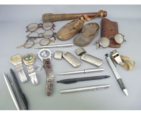 WATCHES, ball point pens, wooden tipstaff and other interesting collectables