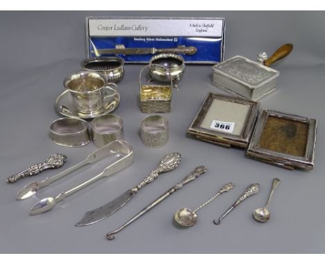 SMALL SILVER, EPNS and white metal items, a quantity, to include two small easel photograph frames, Birmingham 1922 and 1923,