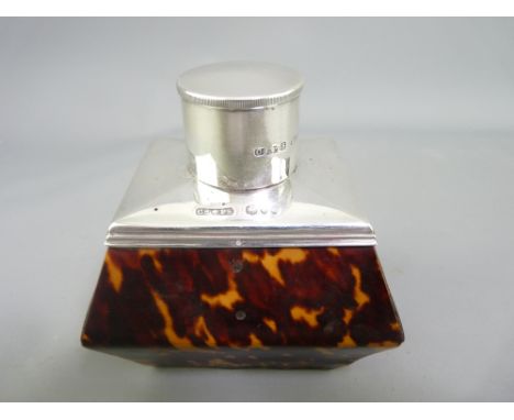 VICTORIAN SILVER MOUNTED TORTOISE SHELL TEA CADDY, London 1895, maker Saunders and Shepherd, 9cms H, 8.25cms across