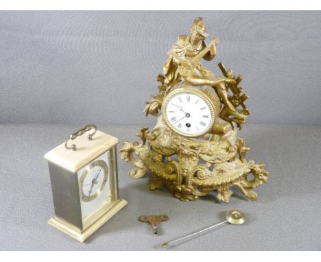 CLOCKS - a Metamec carriage clock and a French style pendulum mantel clock