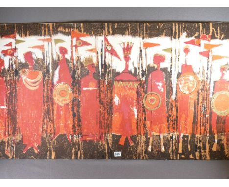 TIBOR REICH fabric screen print - 'Shakespeare's Age of Kings 1964', 63 x 117cms