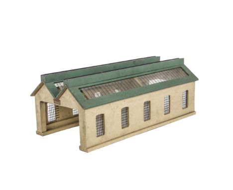 Hornby-Dublo 00 Gauge pre-war two road Engine Shed, in original box dated 2/40, VG, box P-F lacks tabs and flap at one end, t