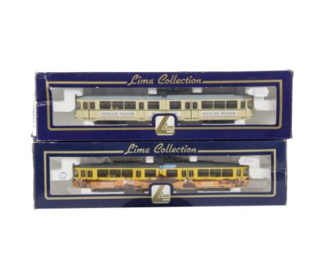 Lima H0 Gauge Trams, 208557 Javanese Jongens-Cigarettentabak and L208670 Strassenbahn Gt 6 ‘Wickuler Pilsener’, both in origi