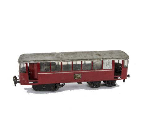 A Scratch-built Gauge I 3-rail Electric German (DB) Diesel Railbus, of double-ended design on two bogies (one powered), the b
