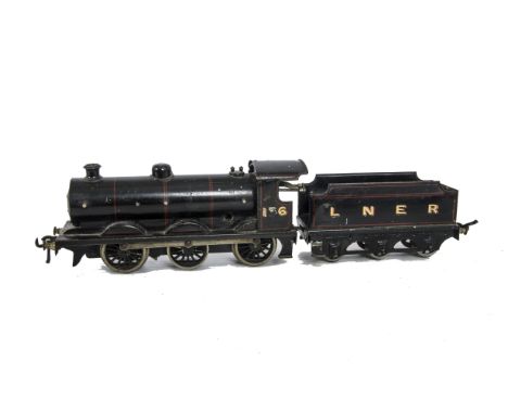 A Bassett-Lowke 0 Gauge Clockwork LNER 0-6-0 Locomotive and Tender, in LNER glass black as no 156, with spring-brake option f