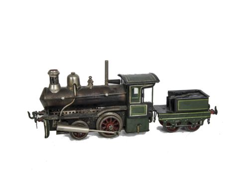 An 0 Gauge Live Steam Spirit-fired ‘Stork-leg’ 2-2-0 Locomotive and Tender, built by Schoenner, Falk or similar, with twin os