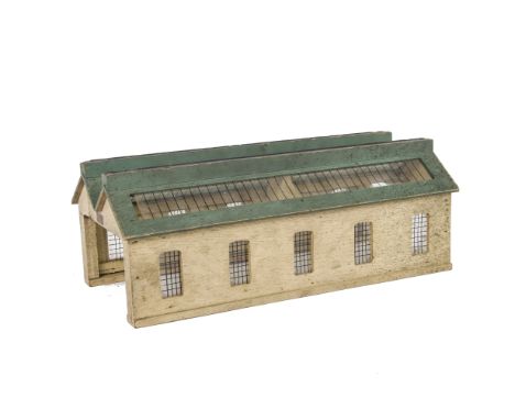Hornby-Dublo 00 Gauge pre-war two road Engine Shed, G, a little grubby