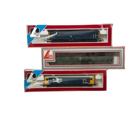 Lima 00 Gauge Class 73 and Diesel Railcar Locomotives, BR blue 73142 ‘Eastleigh’, BR blue 73108 and BR green Diesel railcar W