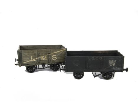 Two Scratch-built Gauge I Wooden Open Wagons, by unknown maker but marked ‘E R M’ to undersides, comprising a highly-detailed