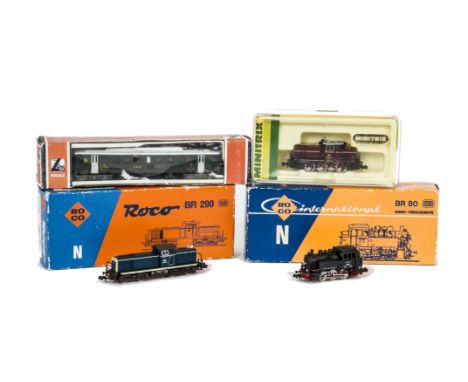 Minitrix Arnold RoCo and Lima N Gauge Locomotives, Minitrix DB maroon 0-6-0 Diesel Shunter, Lima 22 0204 SBB CFF green Electr